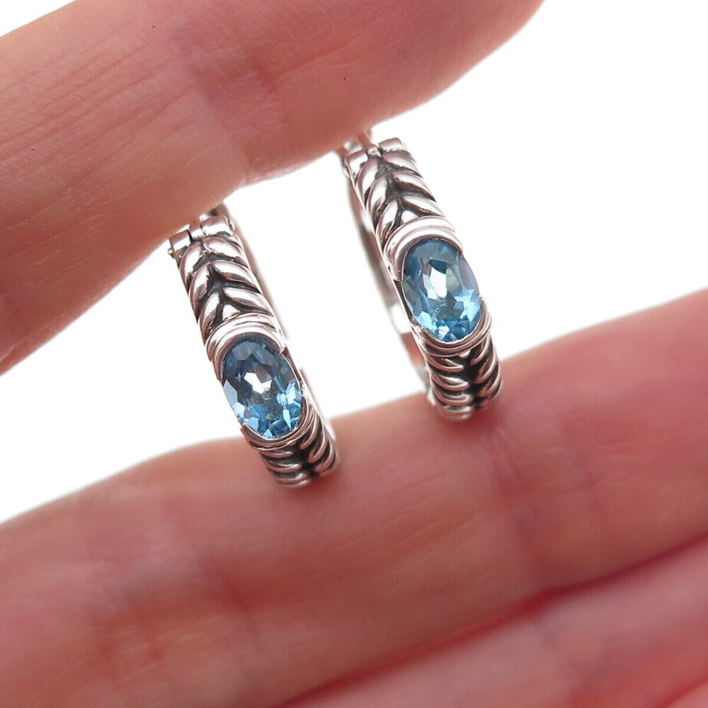 Charles Nusinov & Sons Colore SG Sterling Vintage Real Blue Topaz Hoop Earrings